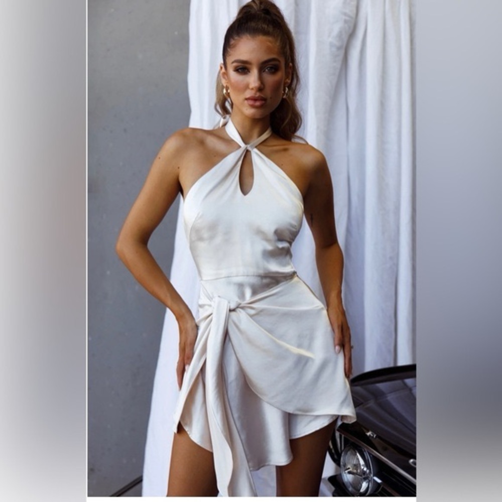 Hearts On Fire Halterneck Wrap Front Mini Dress Oyster